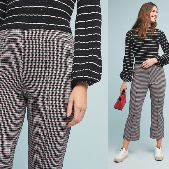 Eva Franco Anthropologie Houndstooth Crop Flare Pants - Picture 1 of 5